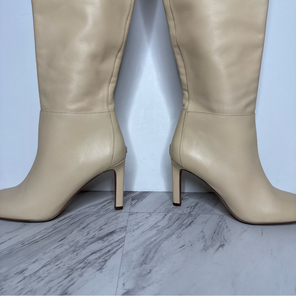 Sam Edelman Shauna Eggshell Leather Tall Heeled Boots 7 1/2 M - Picture 10 of 16